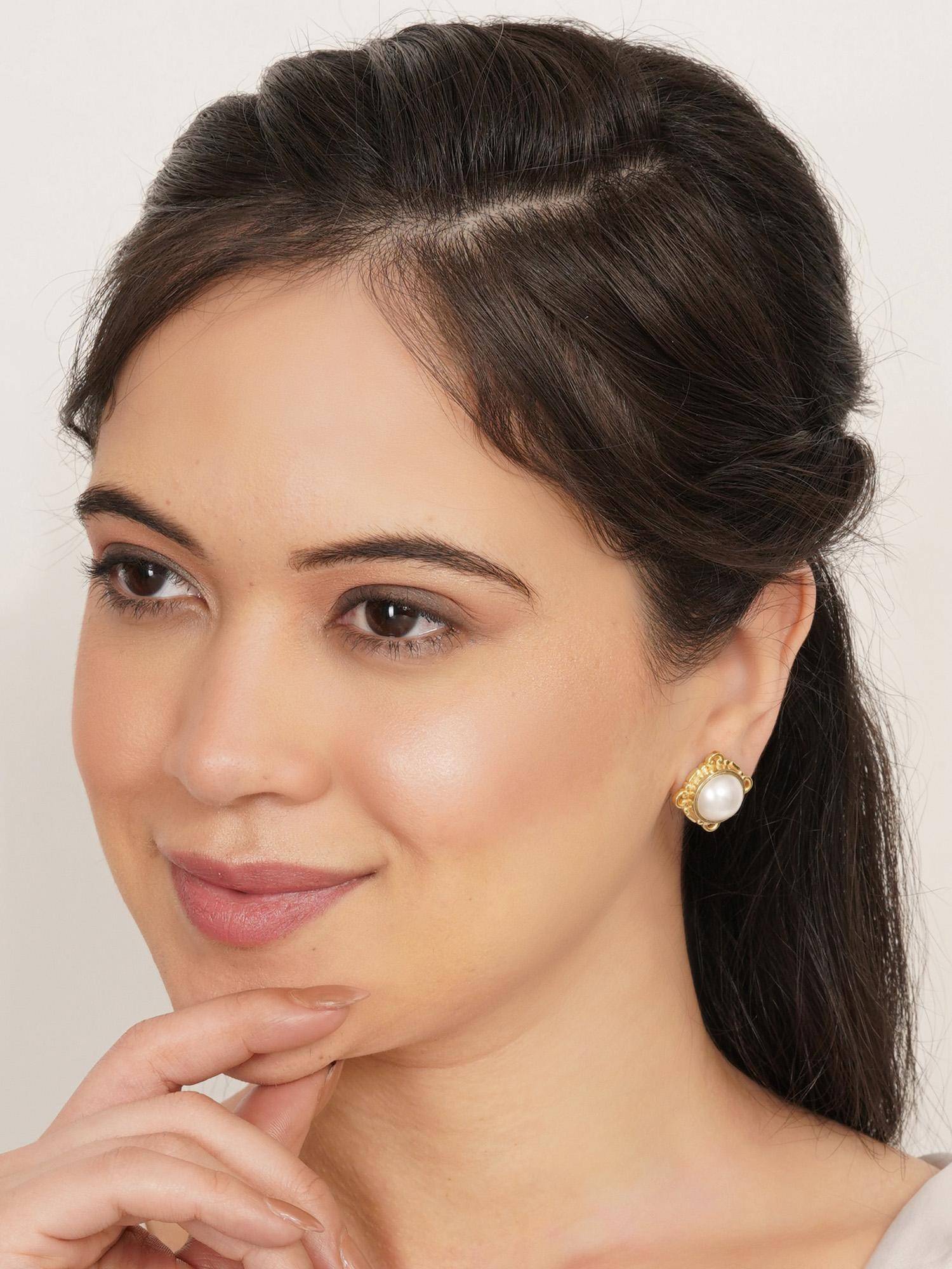 BeAbhika Royal Pearl Frame Stud Earrings