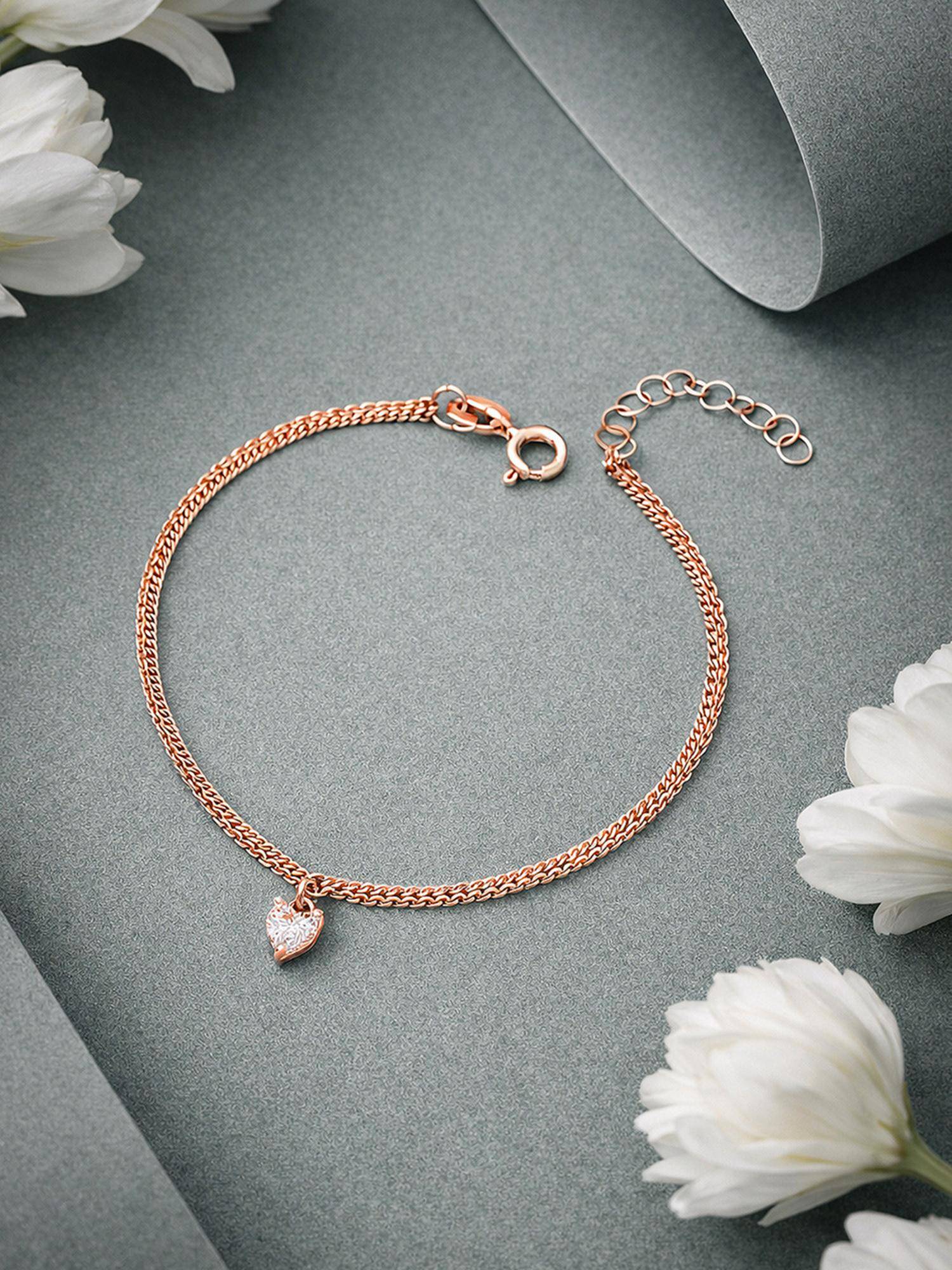 Buy Carlton London 925 Sterling Silver 18Kt Rose Gold Plated Double ...