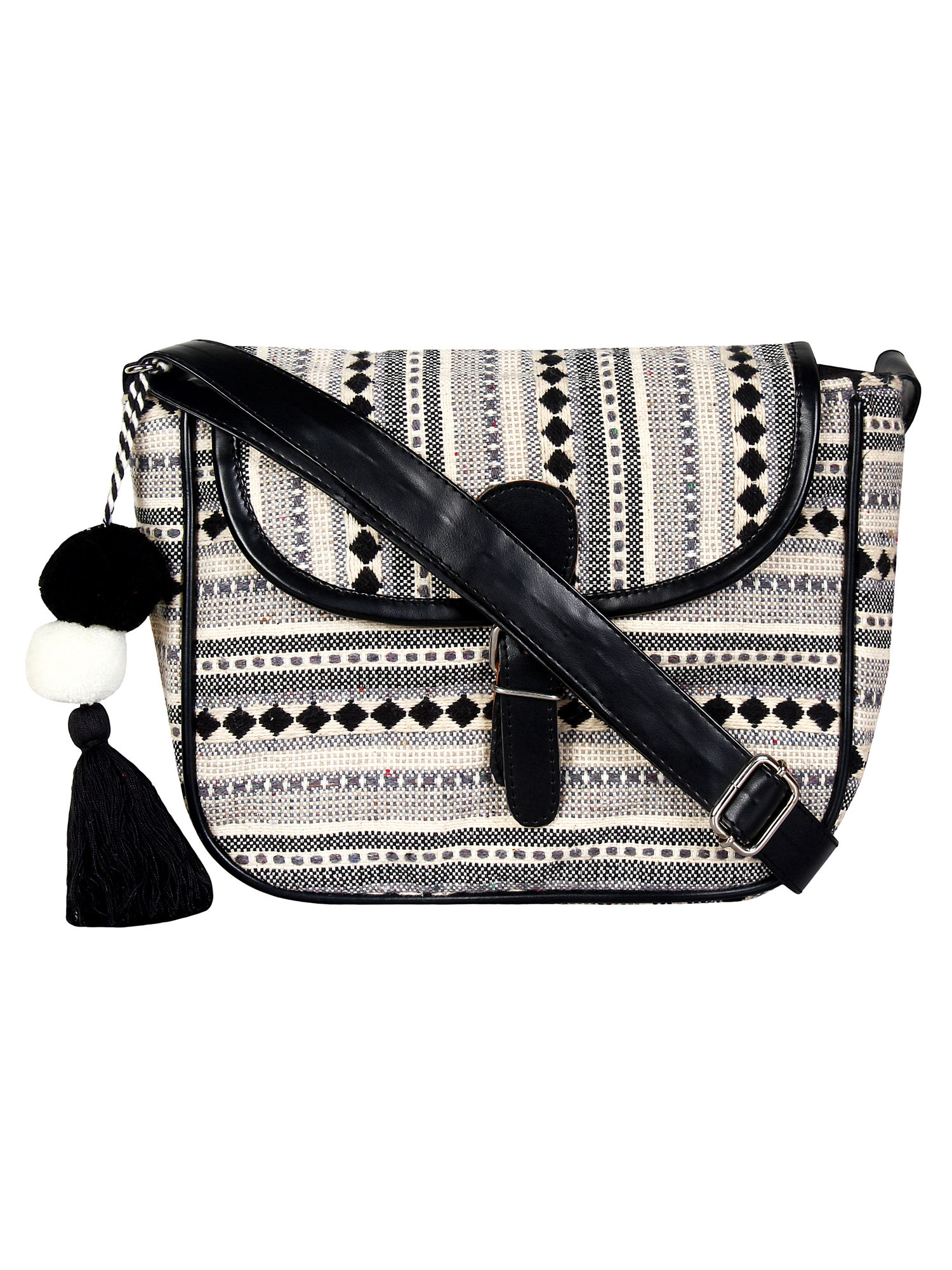 black and white sling bag