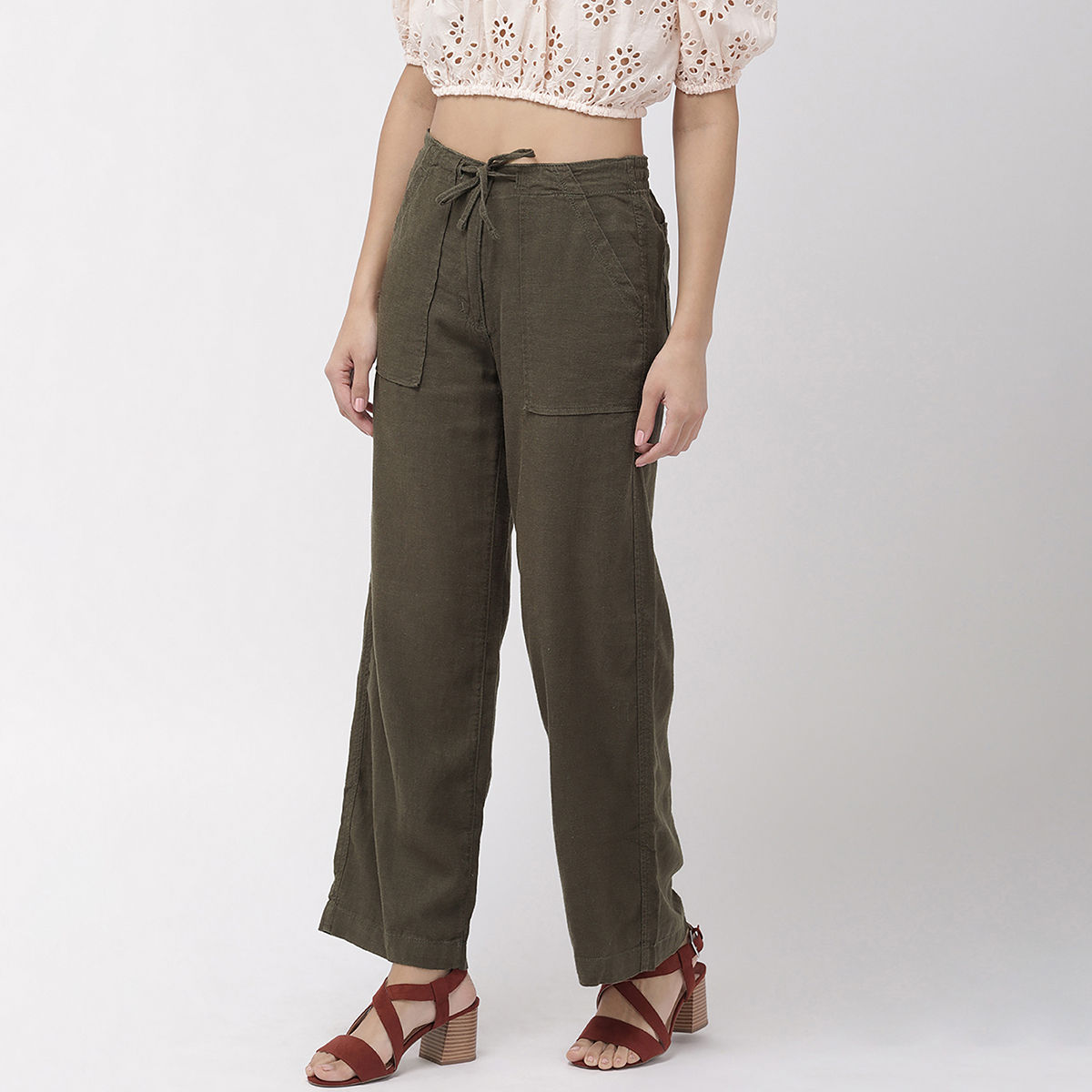 Buy Olive Trousers & Pants for Women by Outryt Online | Ajio.com