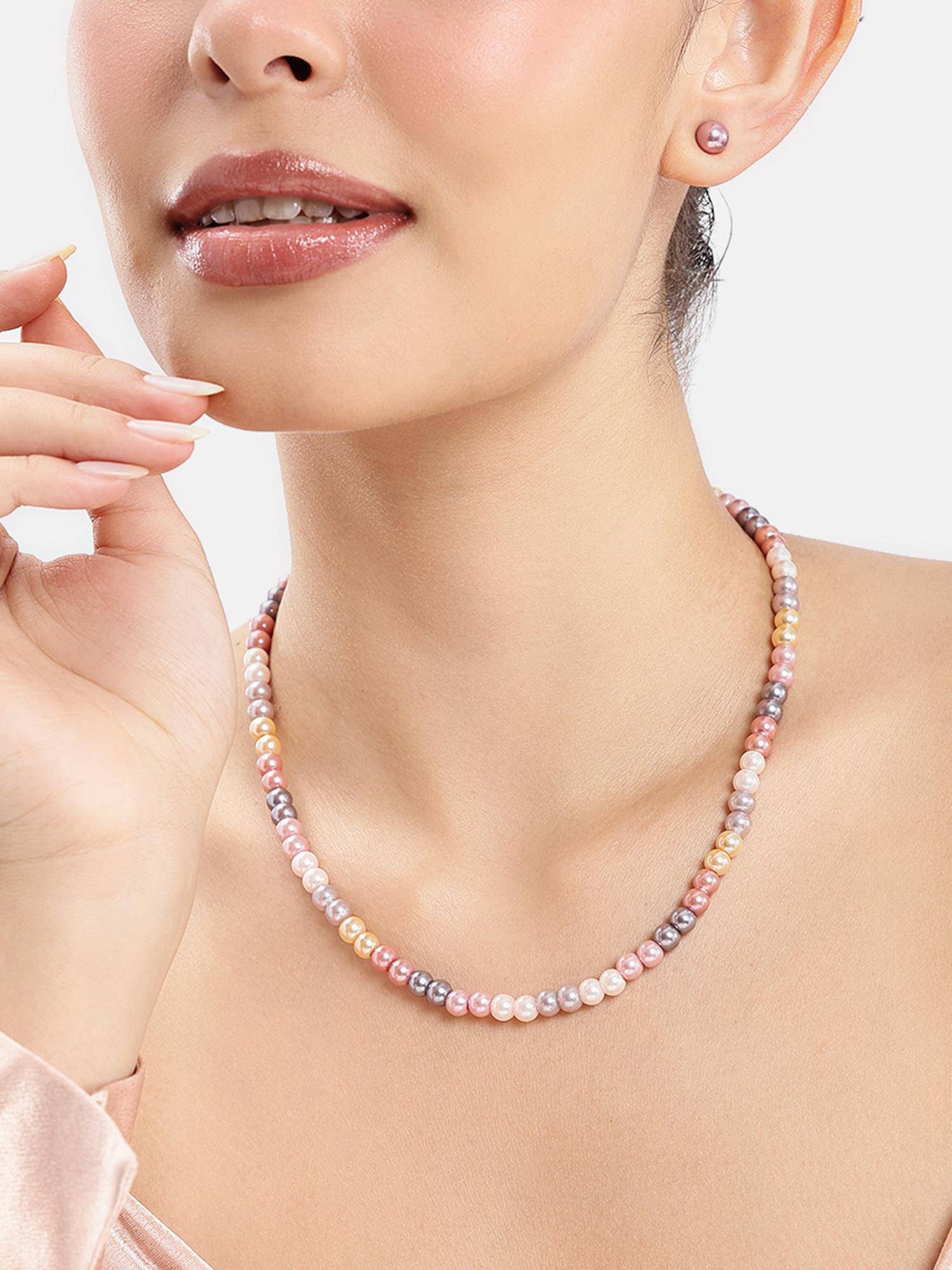 Estele Adjustable Stunning Multi Colour Pearl Jewellery Set