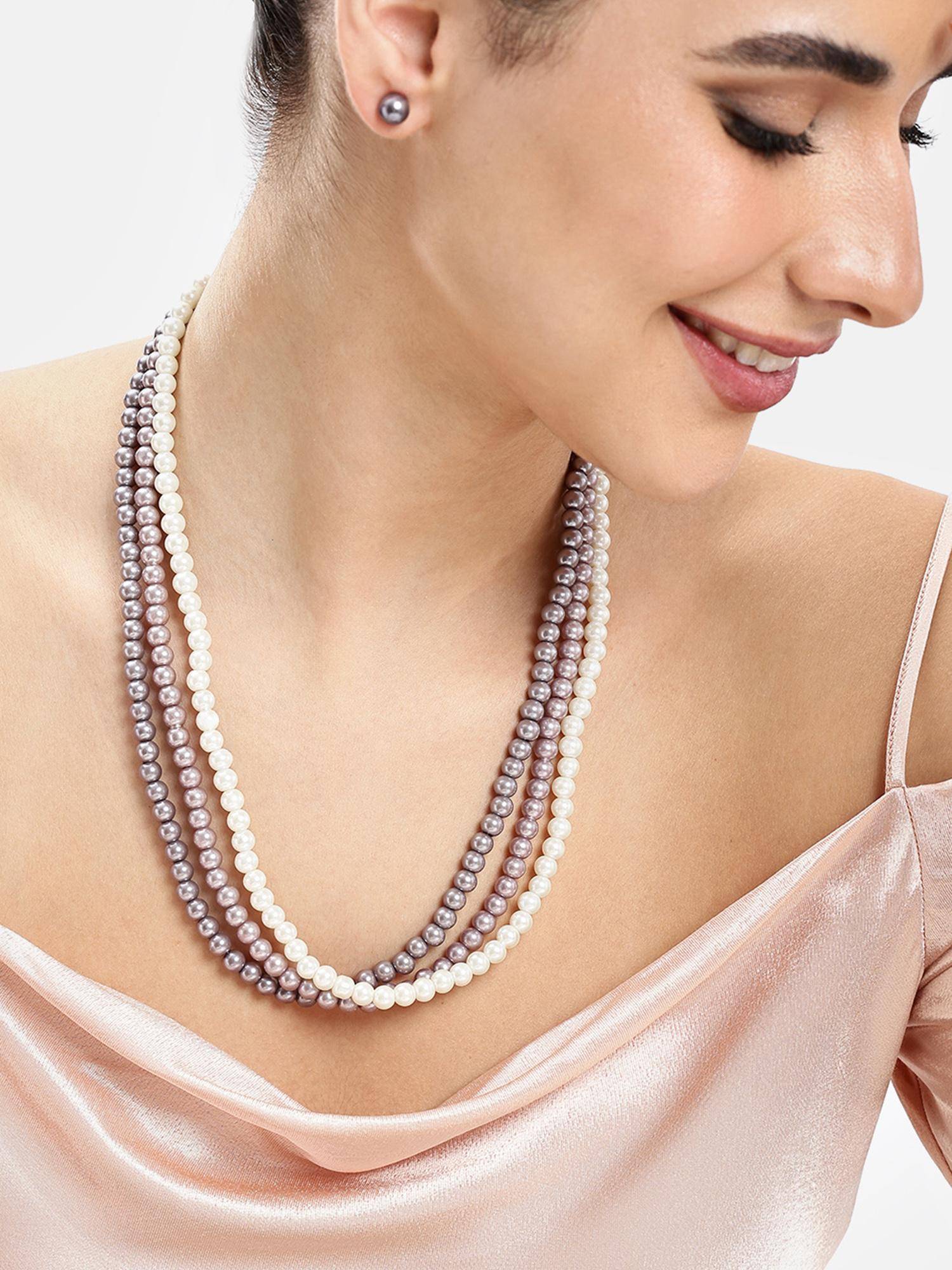 Estele Adjustable Regal Gold Finish Multi-Colour Twisted 3 Layer Pearl Jewellery Set