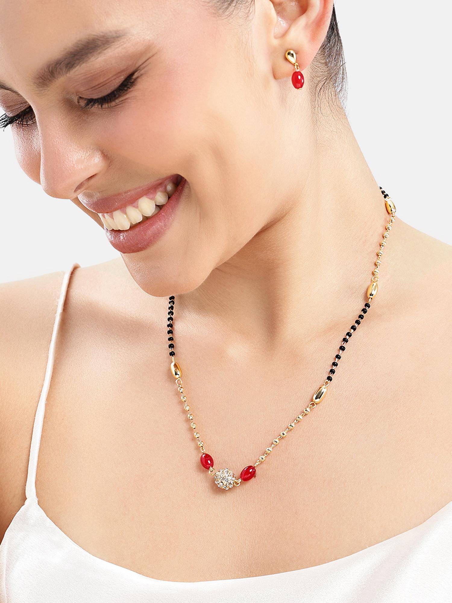 Estele Luxurious Gold Finish Red Beads Mangalsutra Set