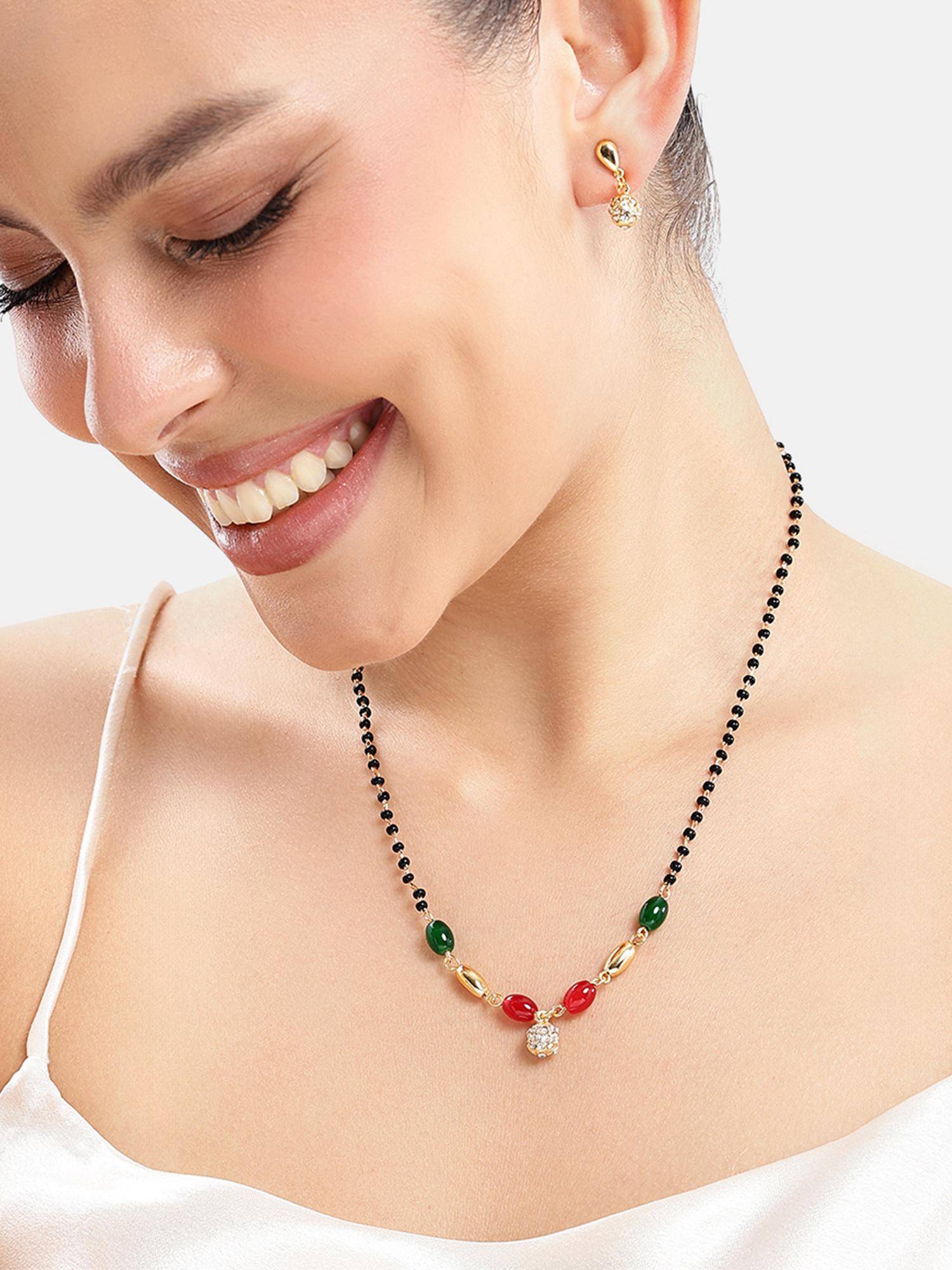 Estele Stunning Red and Green Beads Mangalsutra Set