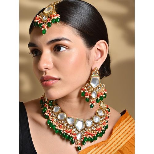 Bridal Red Kundan Earrings Fida Wedding Bridal Ethnic Gold-Plated