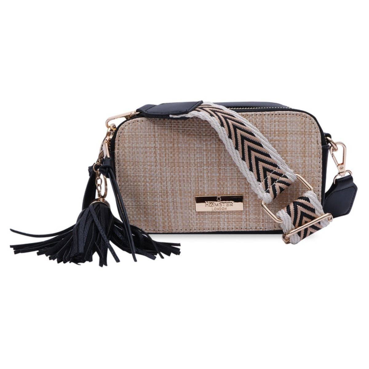 Hamster London Women Staycation Beige and Black Crossbody Bag with Detachable Chain (M)