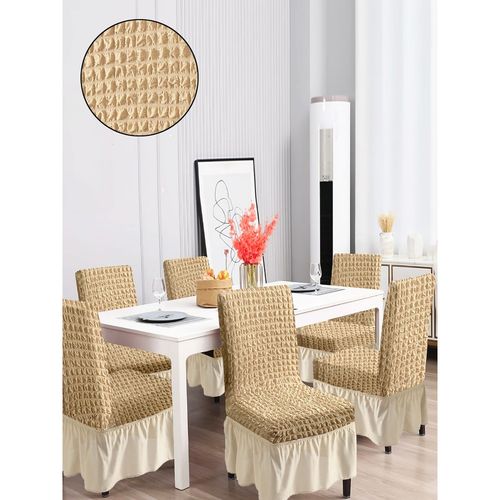 Cortina Set of Polyester Dining Chair Cover with Skirt Beige