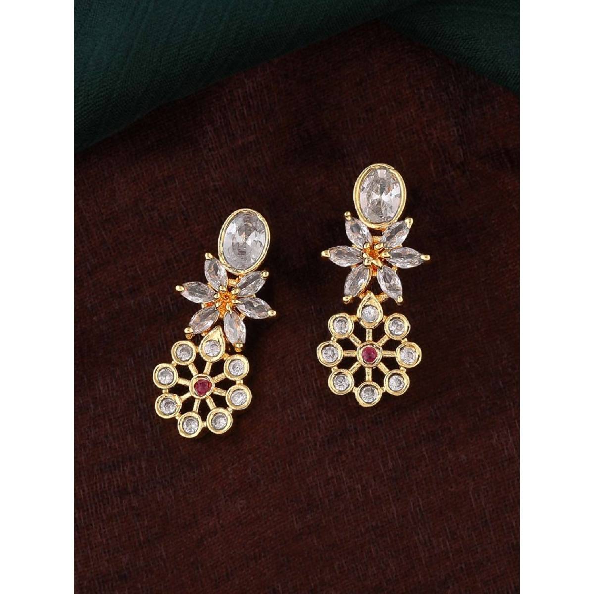 Estele Gold Plated CZ Flower Designer Earrings for Women