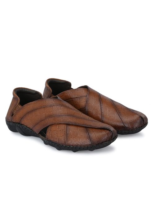 Hitz Men's Tan Leather Slip-On Shoe Style Sandals