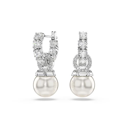SWAROVSKI Matrix Drop Earrings, Crystal Pearl, Round Cut, White, Rhodium  Plated