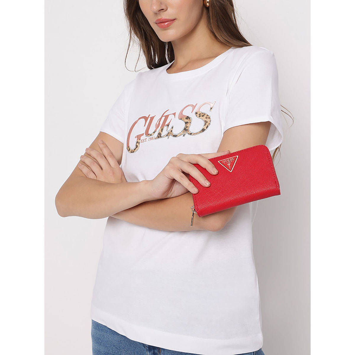 Guess Red Textured Laurel Zip Around Wallet