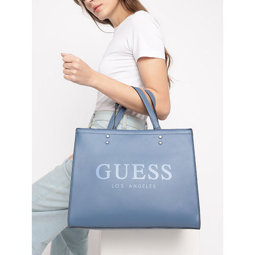 Guess Blue Brand Logo Lindey Carryall Tote Bag with Detachable Strap