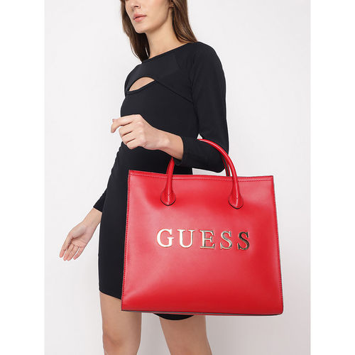 Guess Red Brand Logo Caracara Tote Bag with Detachable Strap