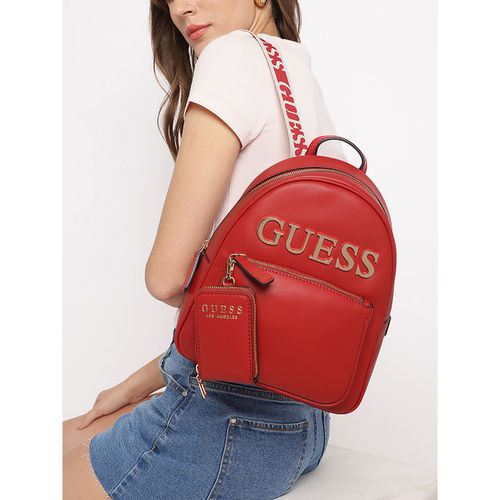 Guess Red Brand Logo Caracara Backpack with Pouch