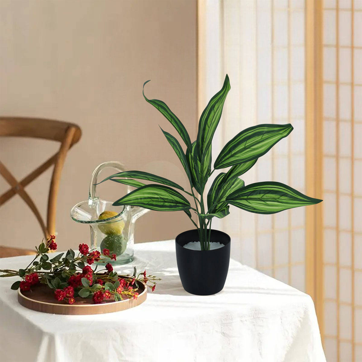 Home Bloom Beautiful Artificial Dracaena Plant Mini Bush Basic Black Pot