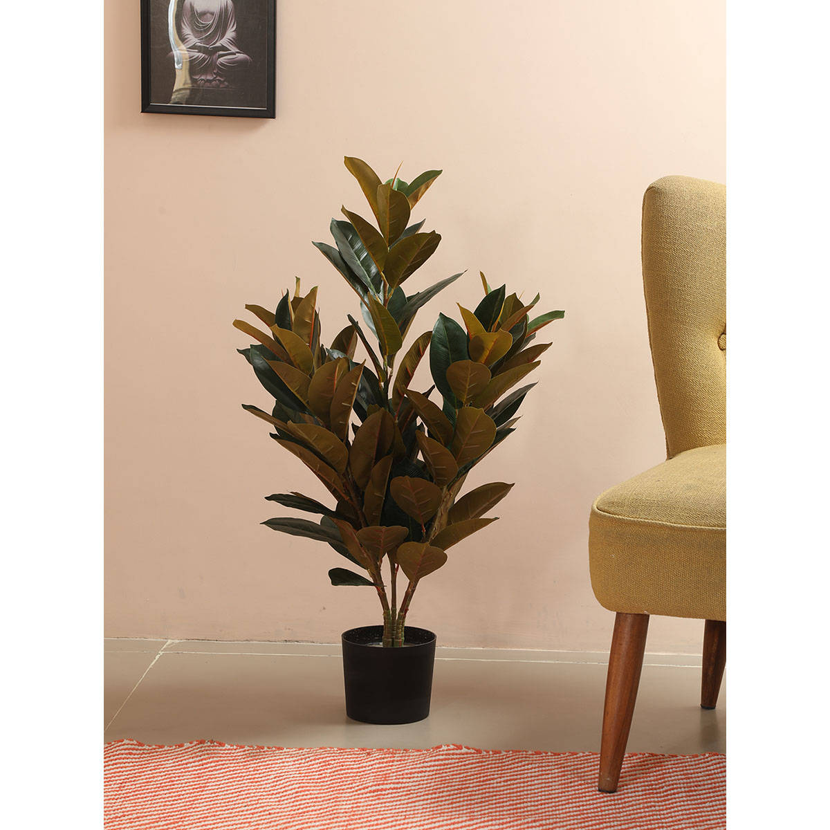 Home Bloom Artificial Rubber Plant 85 cm Tall 104 Light Green Leaves