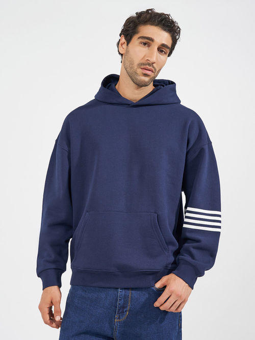 Buy Styli Navy Blue Solid Heavy Oversized Hoodie Online