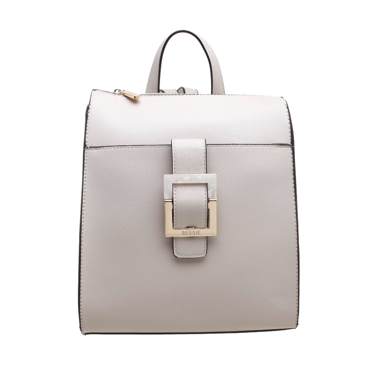 BESSIE LONDON Marble Texture Buckles Features Top Handle Backpack Beige ...