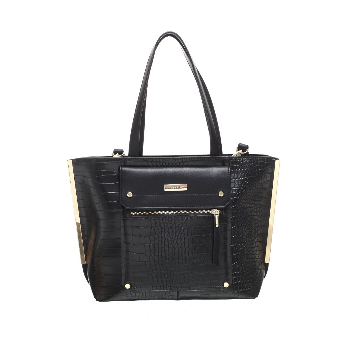 BESSIE LONDON Side Metal Framed Vegan Shoulder Bag | Office Tote Black ...