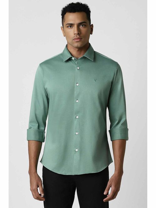 Van Heusen Men Green Slim Fit Solid Full Sleeves Casual Shirt
