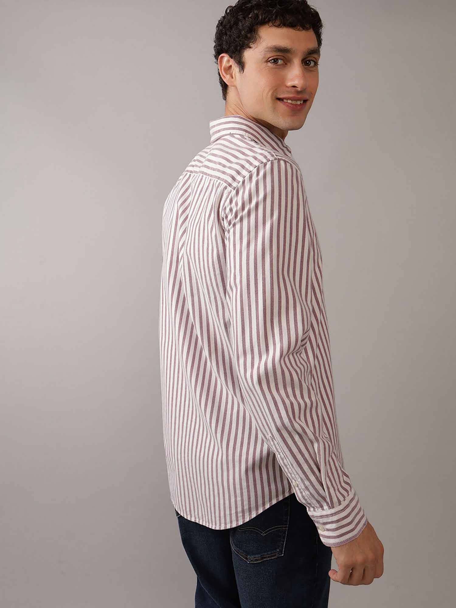 Buy American Eagle Men Burgundy Ae Striped Slim Fit Oxford Button