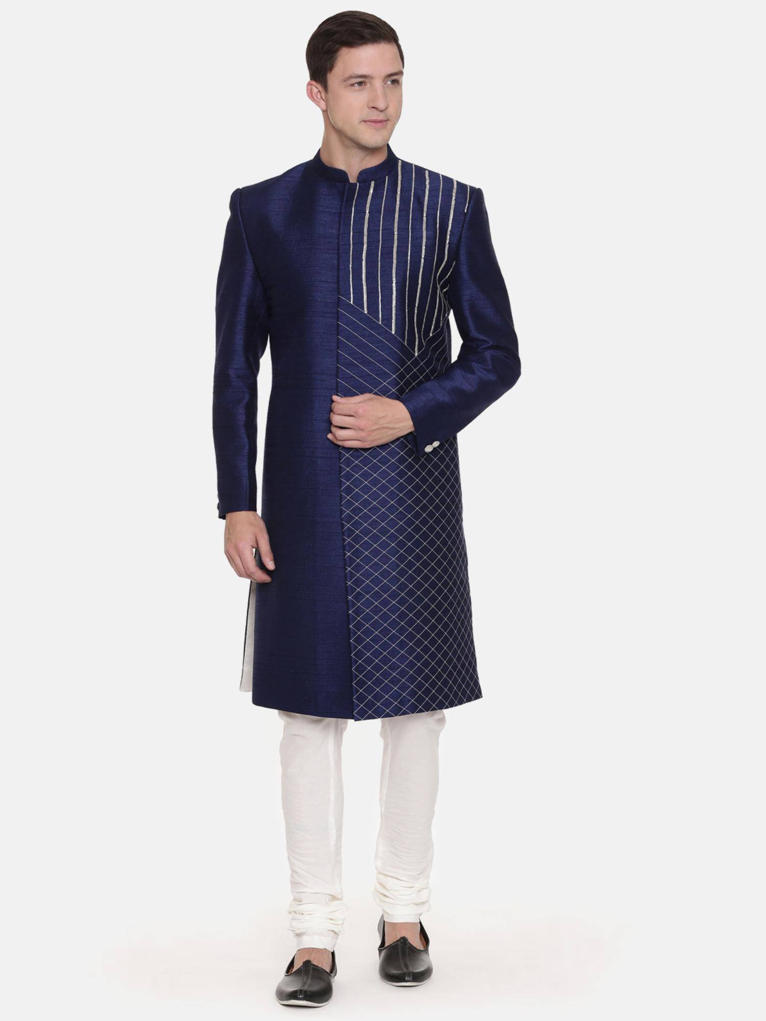 Modi Pyjama Buy MAYANK MODI Blue Embroidered Sherwani with Pyjama Online