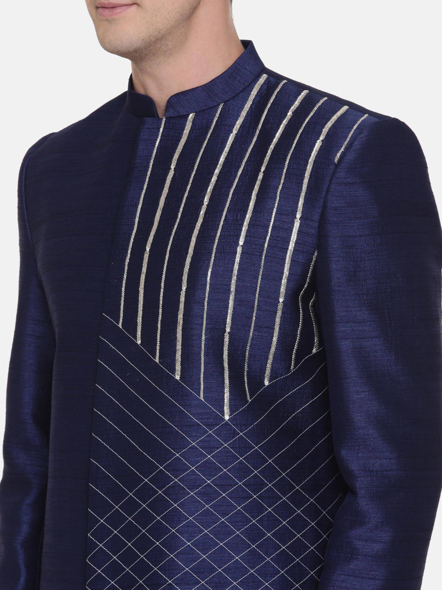 Modi Pyjama Buy MAYANK MODI Blue Embroidered Sherwani with Pyjama Online
