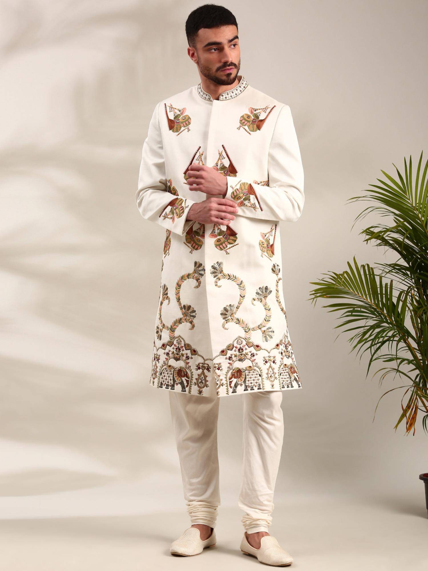 Modi Pyjama Buy MAYANK MODI Ivory Embroidered Sherwani with Pyjama Online