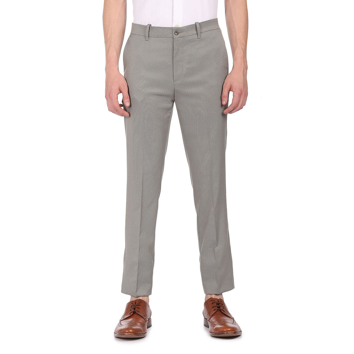 Buy Arrow Men Navy Mid Rise Solid Formal Trousers Online