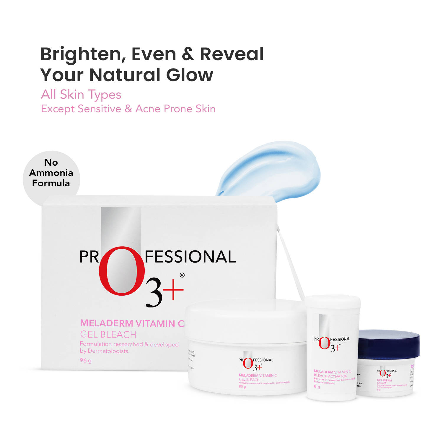 O3+ Meladerm Vitamin C Gel Bleach For Dullness Removal, Hydration & Glowing Skin, All Skin Types