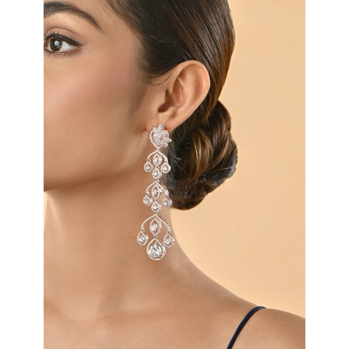 Fida Premium 14K Rose Gold-Plated Aaa American Diamond White Cocktail Drop Earrings