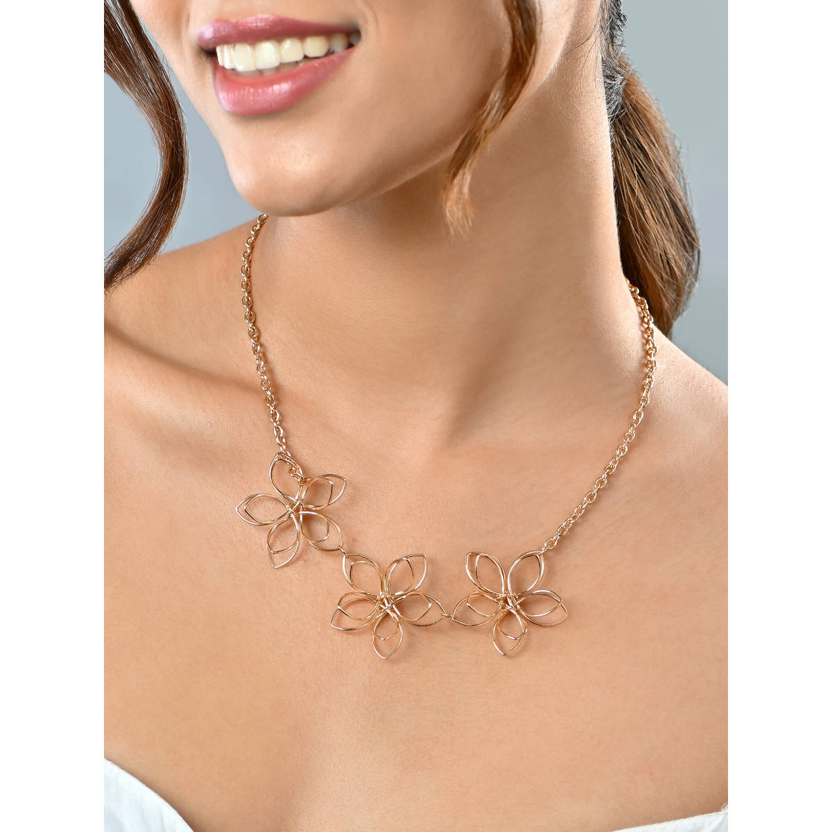 ToniQ Gold-Toned Triple Floral Choker Necklace