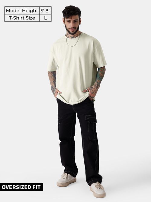 The Souled Store Original Solids: Off White Men Oversized T-Shirts