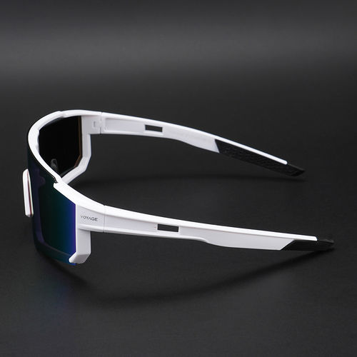 WOLFBIKE Polarized Sports Sunglasses - 5 Interchangeable Lenses, White Frame, For Cycling, Running, Driving & Skiing