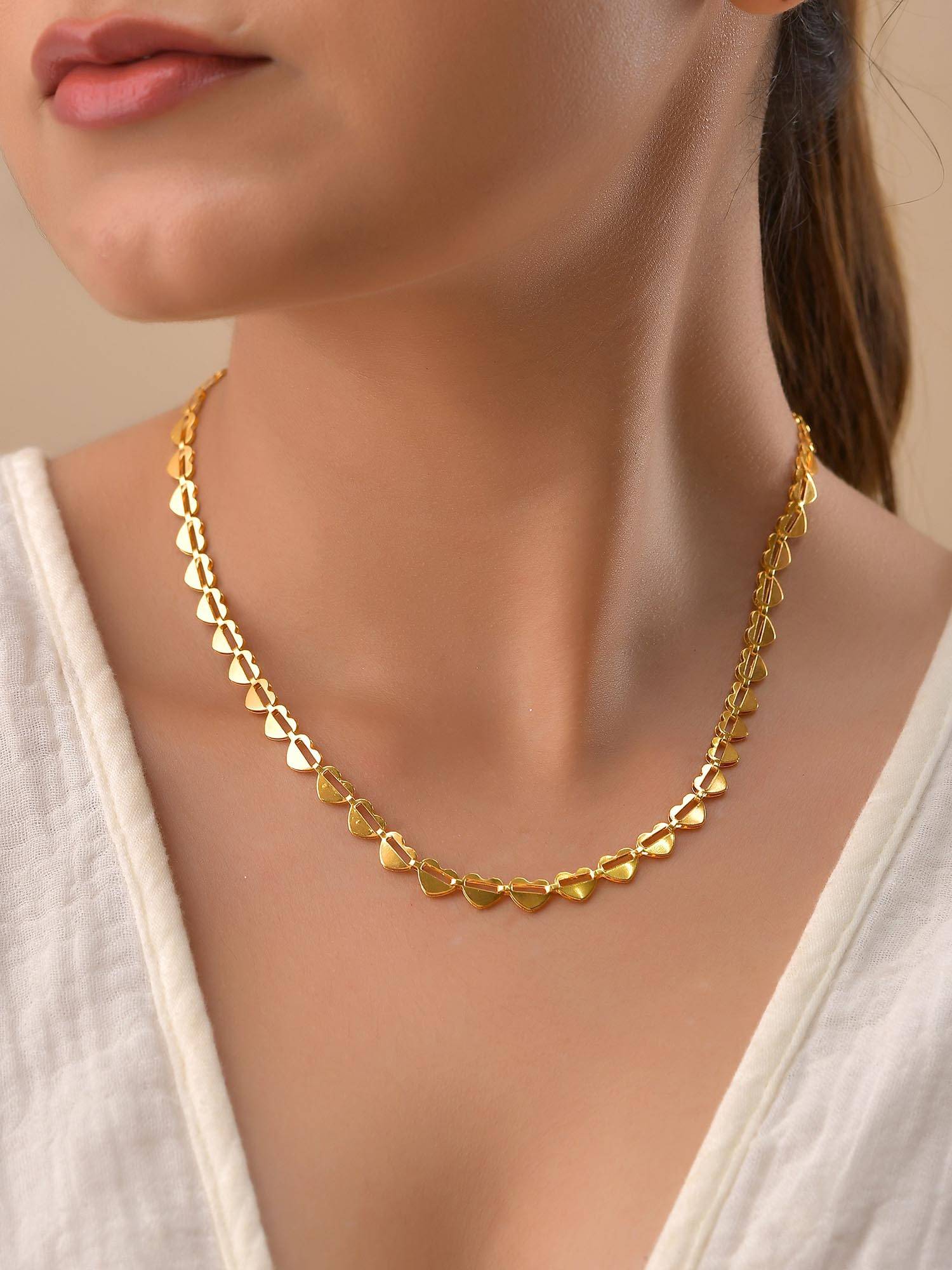 VOJ Heart Shaped Stainless Steel Gold Toned Necklace