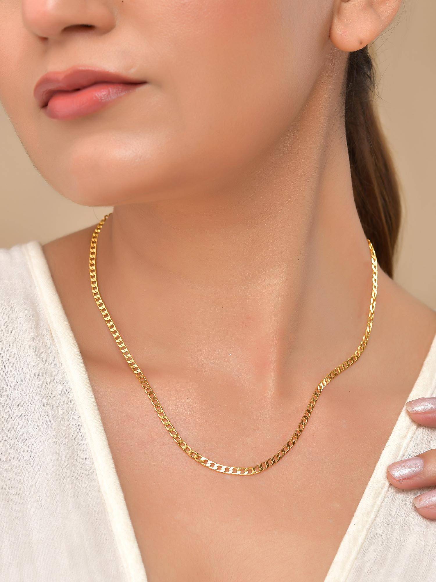 VOJ Stainless Steel Gold-Plated Minimal Link Necklace For Women