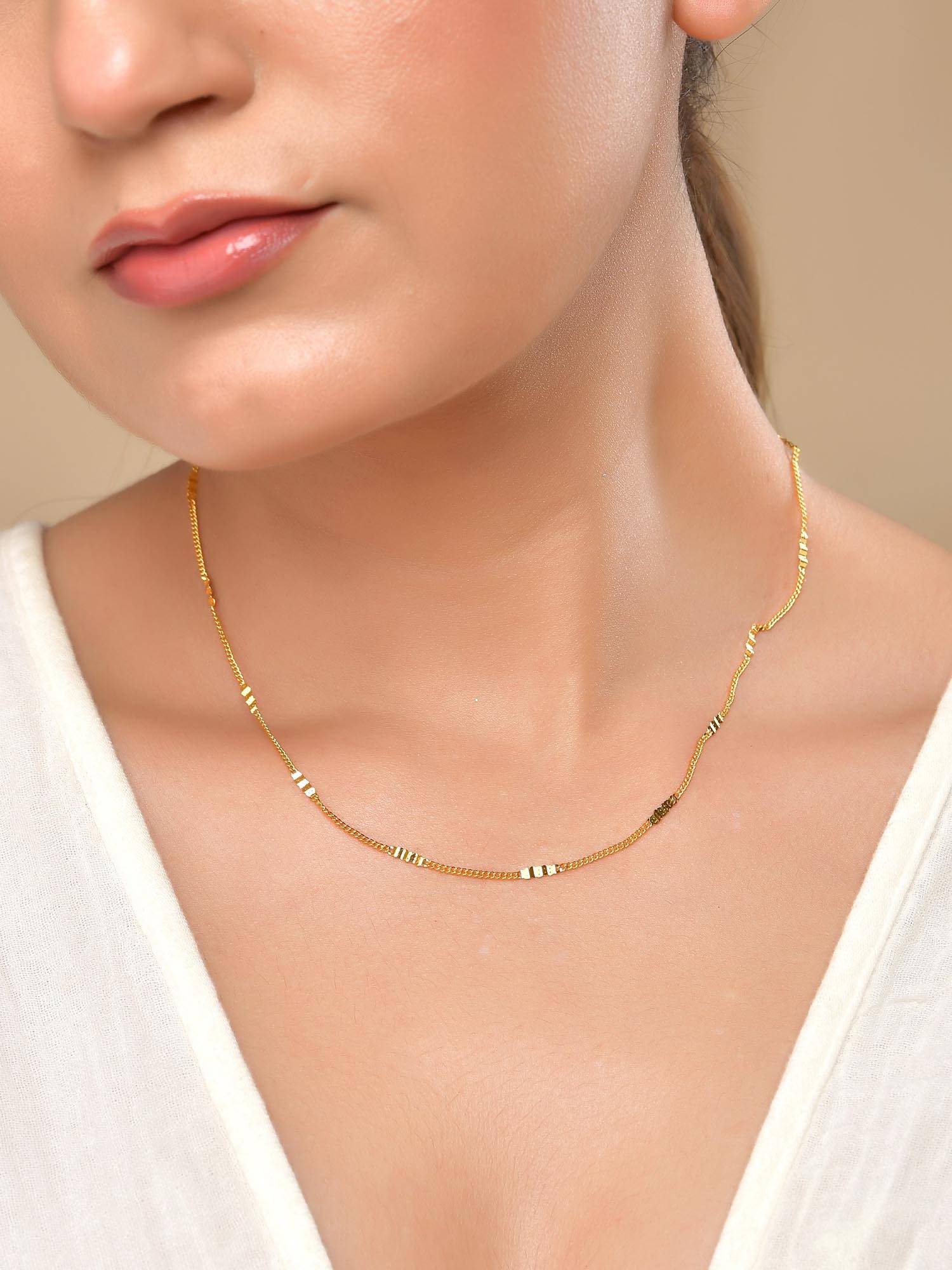 VOJ Women Stainless Steel Gold-Plated Minimal Pipe Necklace