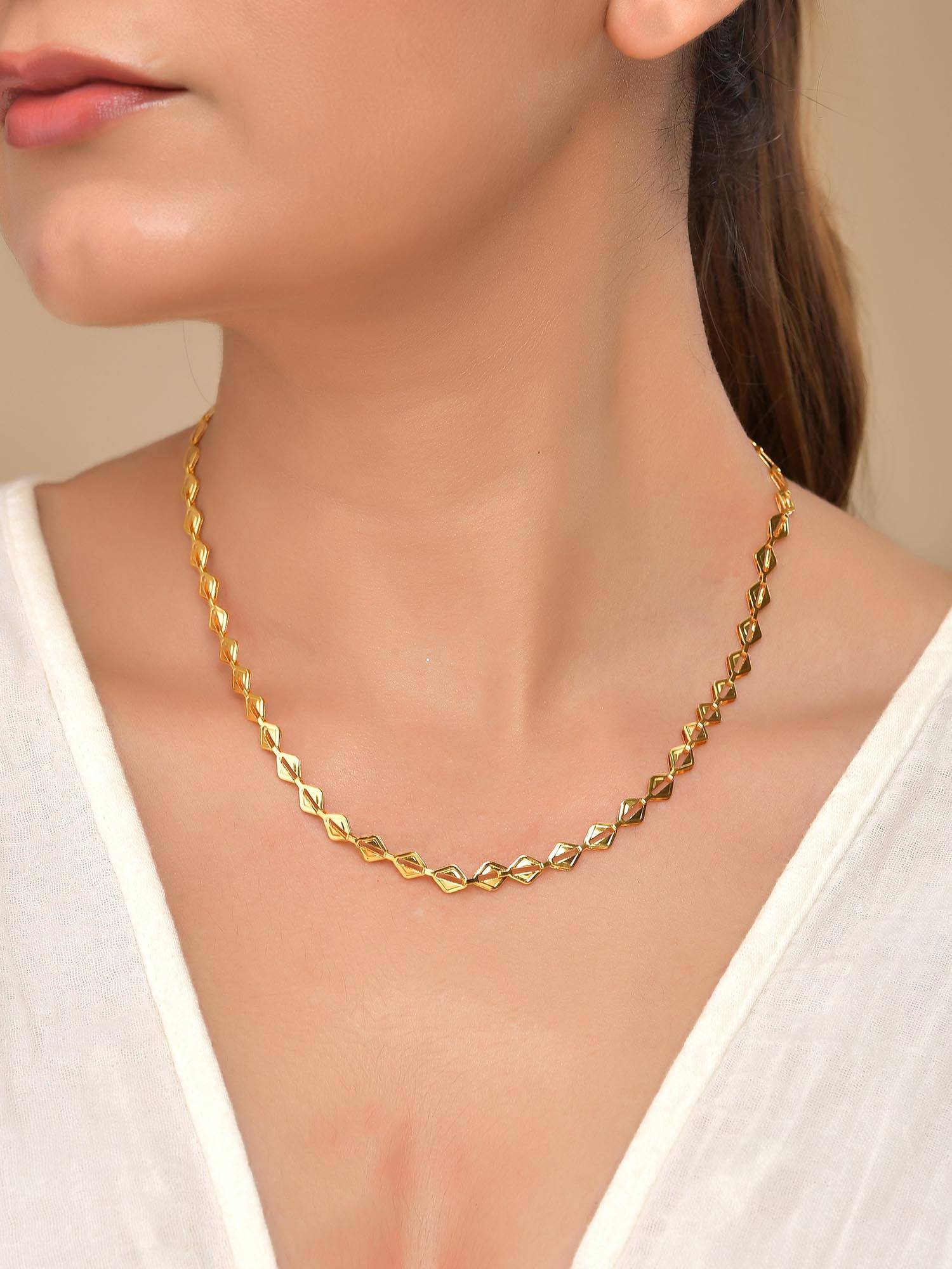 VOJ Gold Toned Geometrical Shaped Stainless Steel Necklace For Women