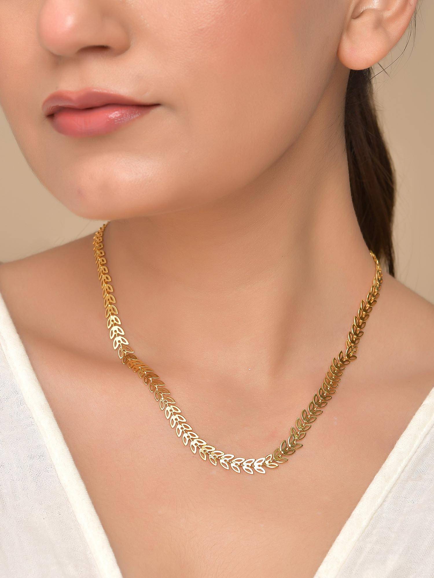 VOJ Gold Plated Filled Leaf Shaped Necklace For Women