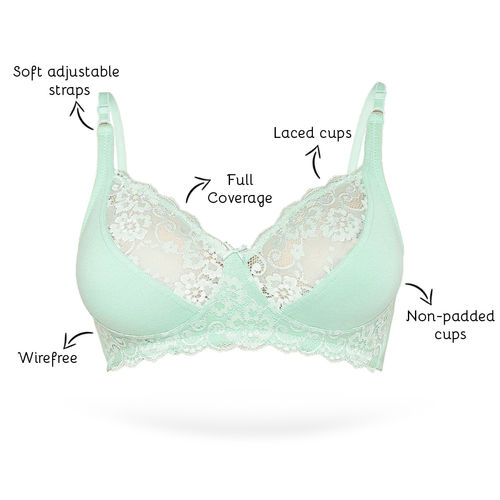 Buy Inner Sense Organic Cotton Antimicrobial Laced non-Padded Bra - Green  Online