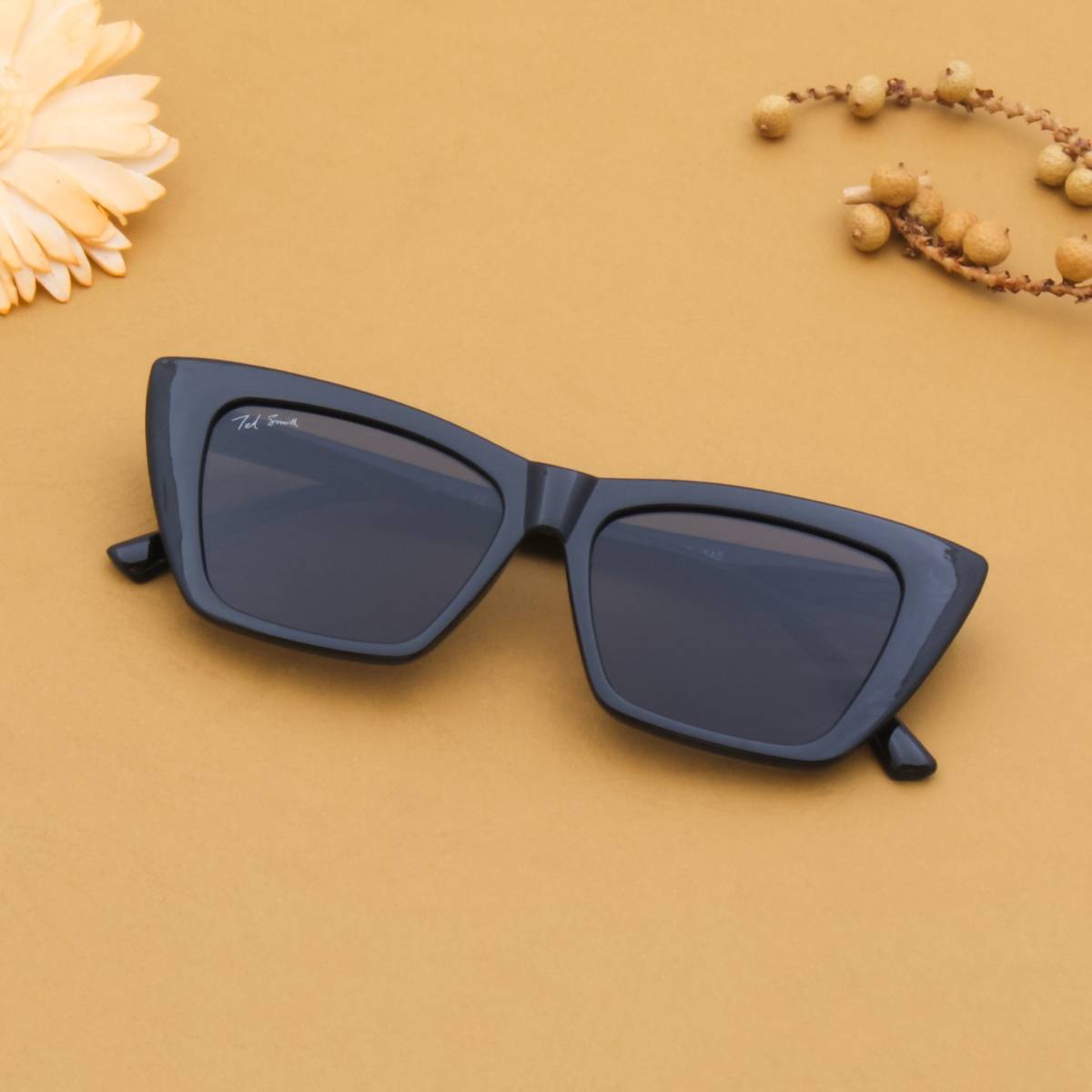 TED SMITH Full Rim UV Protection Cat Eye Sunglasses For Women (TS-CLRPLAY_BLK)