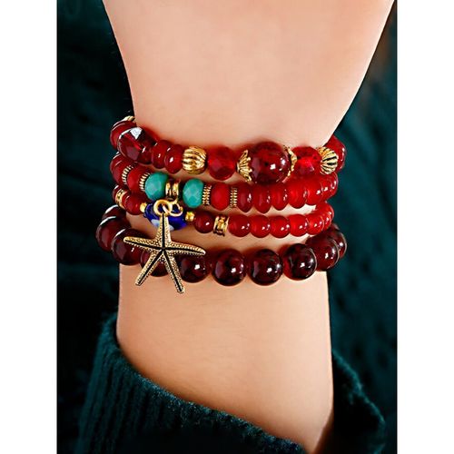Yellow Chimes Women Set Of Maroon Beaded Bracelets