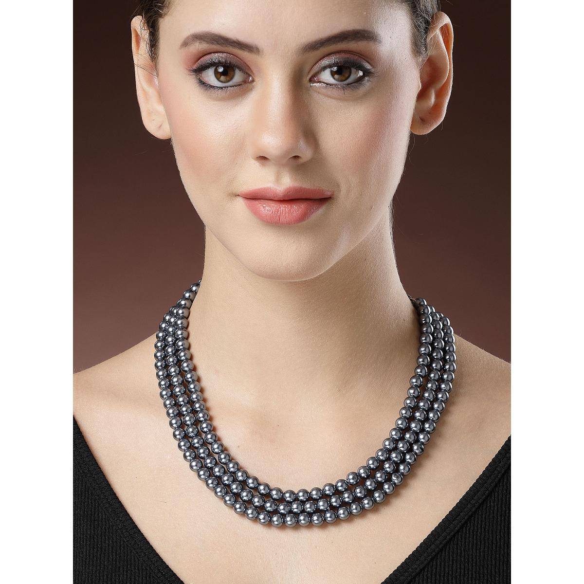 Karatcart Mantellic Blue Pearl Beaded Necklace for Women