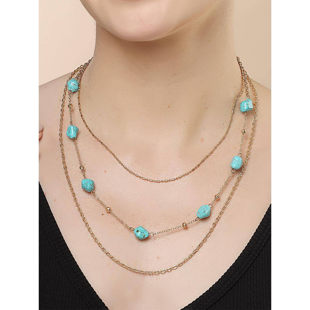 Karatcart Gold-Plated Turquoise Multilayer Chain Necklace for Women