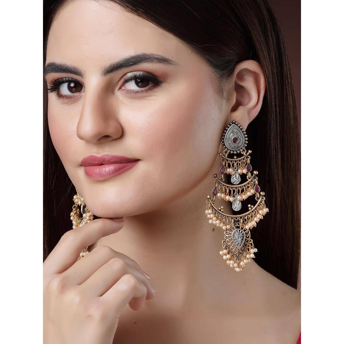 Karatcart Elegant Gold Plated Long Oxidised Dangler Earrings for Women