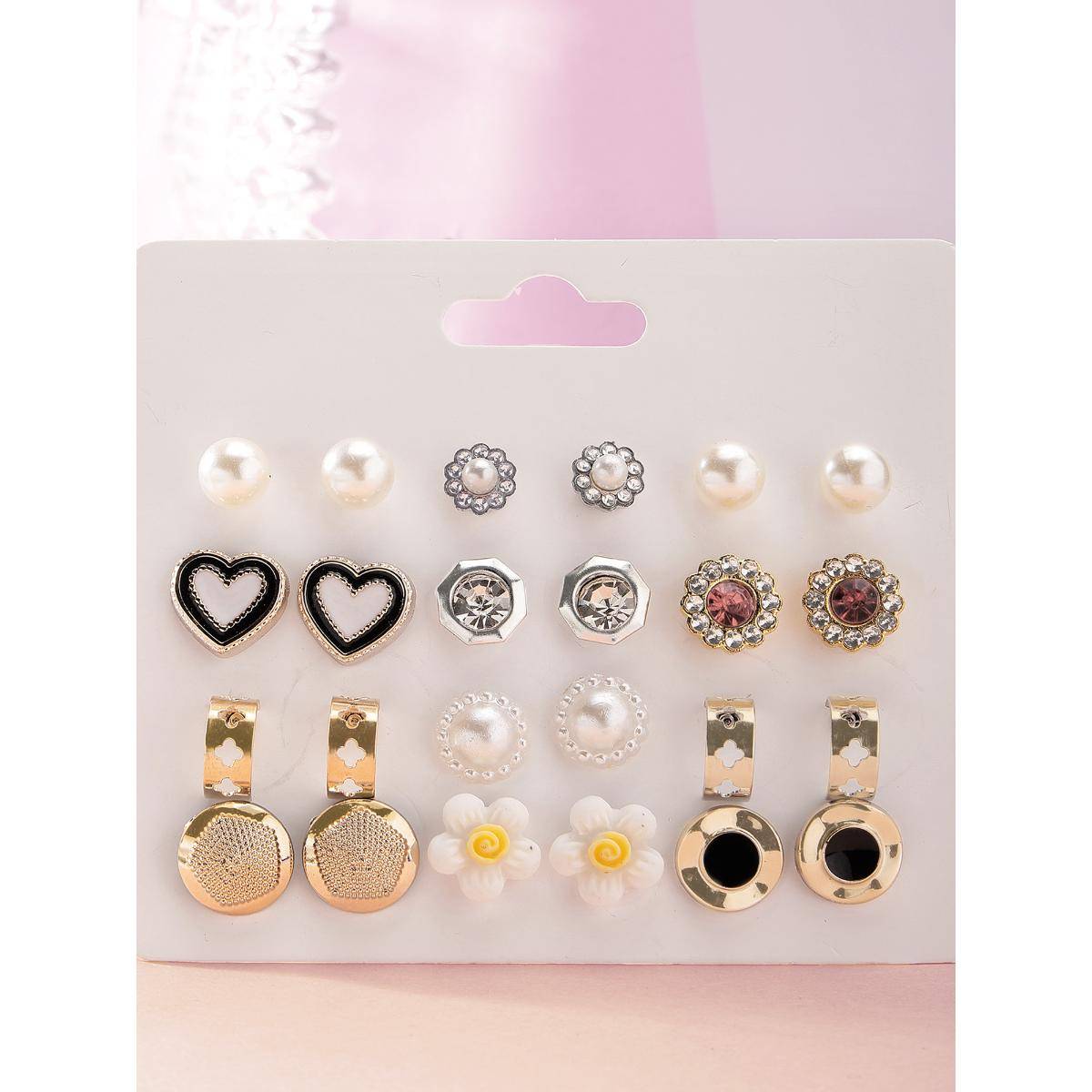 Karatcart Gold and Silver Contemporary Studs Earrings Pack Of 12