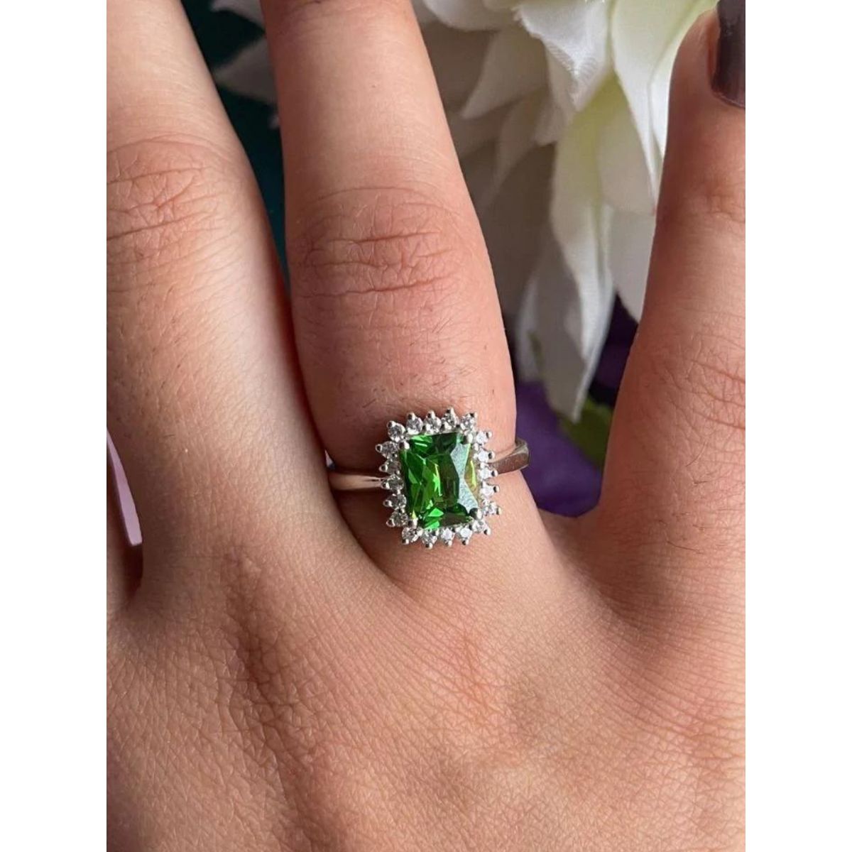 6 7/8 CT TGW CushionCut Green Quartz and White Topaz SemiHalo Ring in  Yellow Plated Sterling Silver - CBG000828