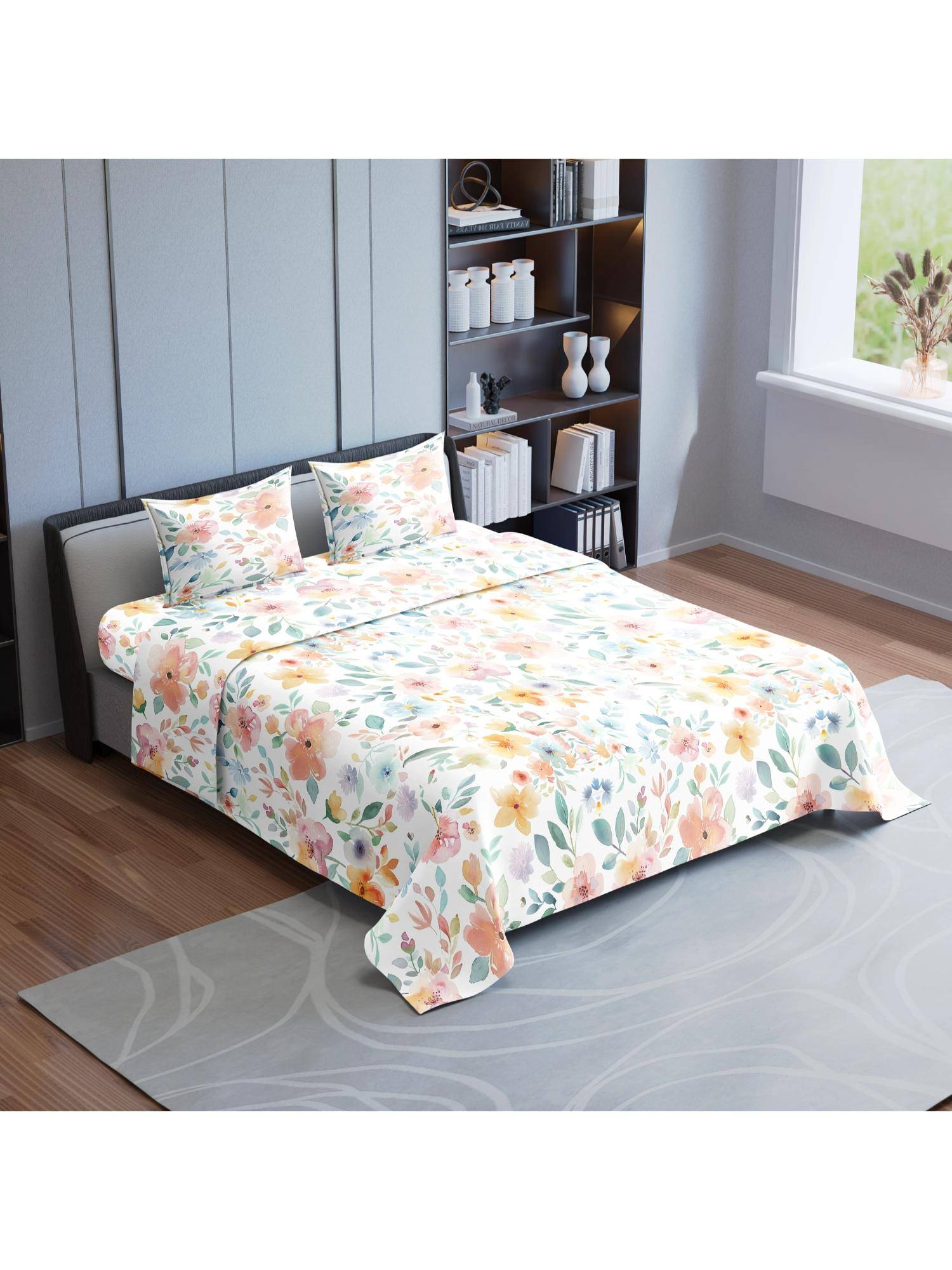 Synergized Cotton Floral Luxurious King Bedsheet 190Tc Twill Weave with 2 Pillow Covers