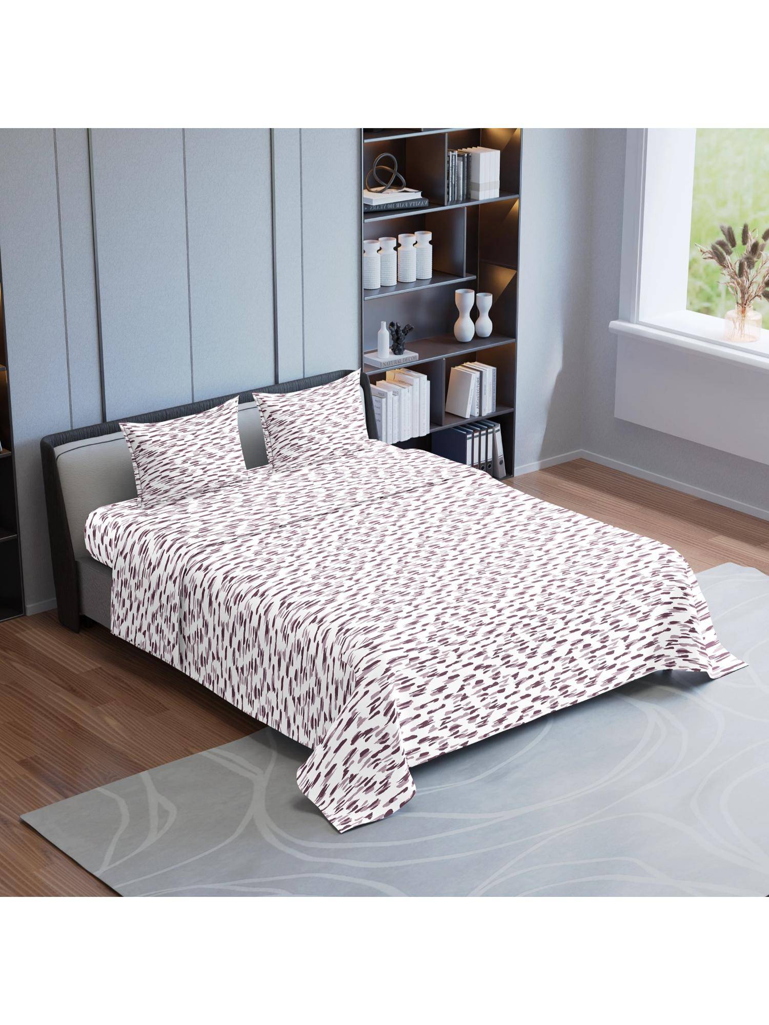 Synergized Cotton Horizon Blooms 225Tc Percale Pure Soft Bedsheet with 2 Pillow Covers (King)