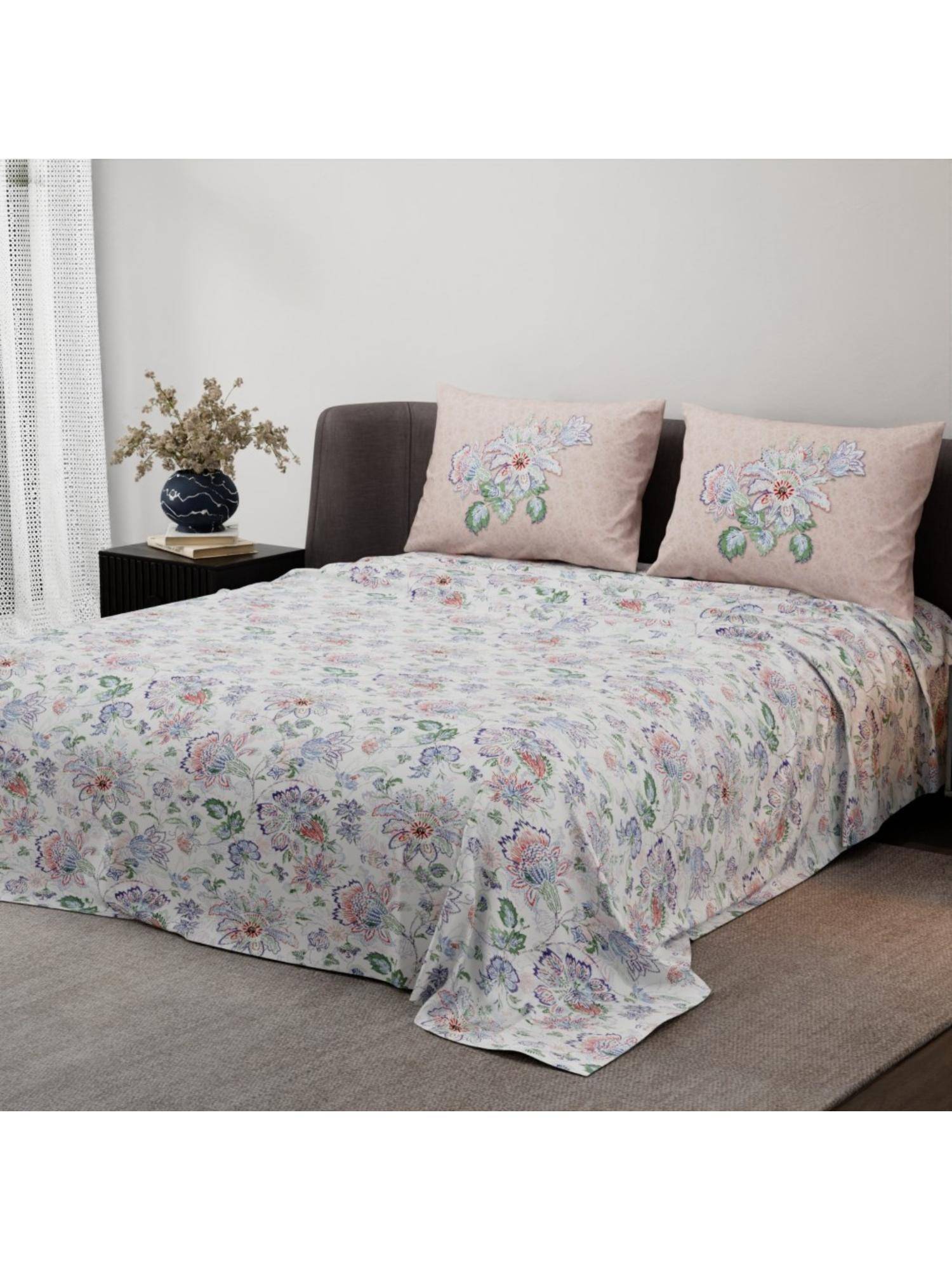 Synergized Cotton Heritage Bliss Blue Pure Satin Digital Era Bedsheet with 2 Pillow Covers (King)